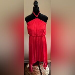 NWT WHITE HOUSE BLACK MARKET PARADISE RED HI-LOW BLOUSON HALTER DRESS SIZE:2